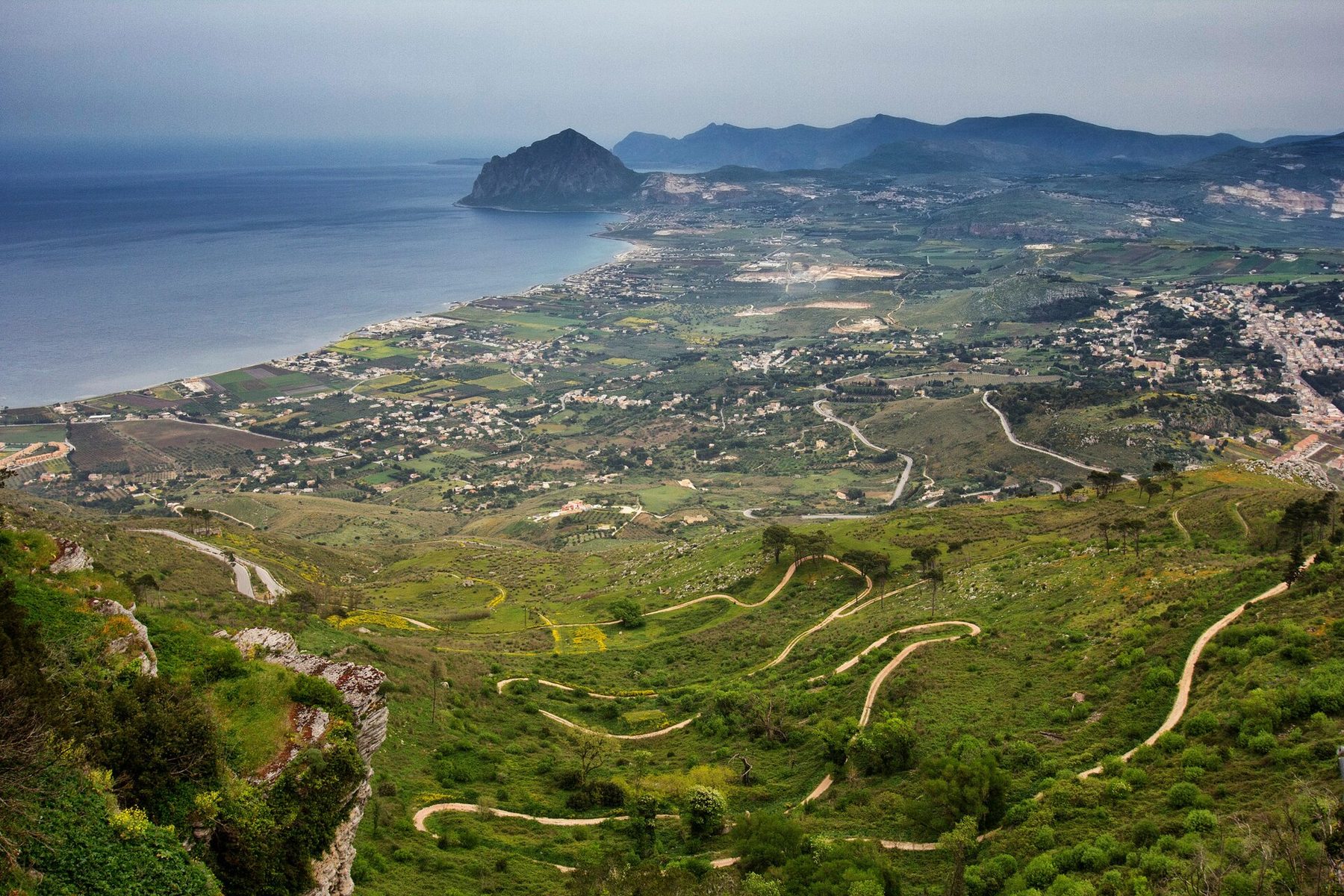View from Erice down to Monte Cofano and the Tyrrhenian coast.